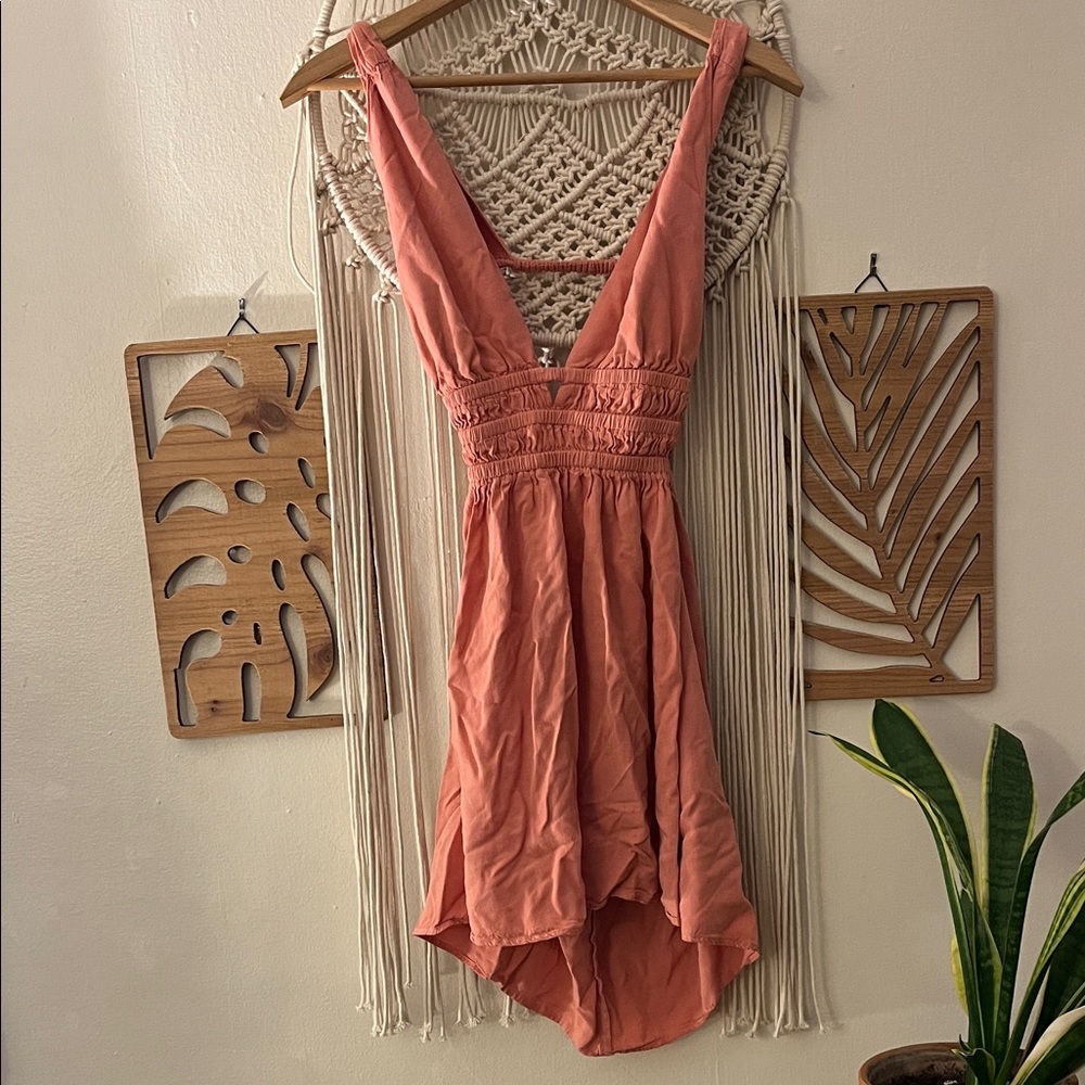 Coral Sleeveless Sundress Open Back Dress Small Pink